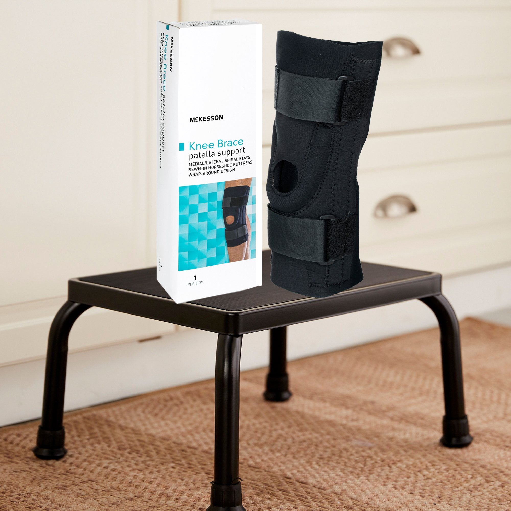 Knee Brace McKesson Large Pull-On / D-Ring / Hook and Loop Strap 20-1/2 to 23 Inch Circumference Left or Right Knee, Packaging Type- Each