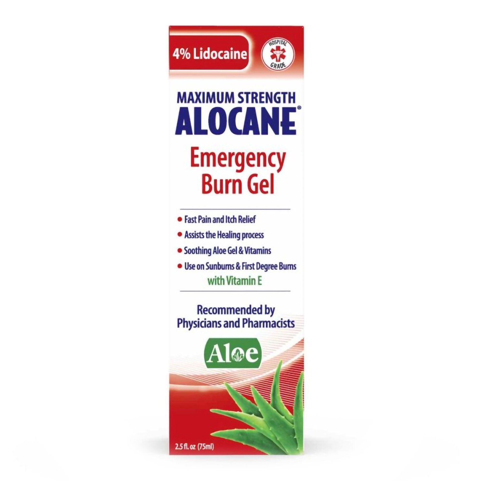 Burn Relief BZK (Benzalkonium Chloride) / Lidocaine HCl Alocane Maximum Strength Topical Gel 2.5 oz. Tube