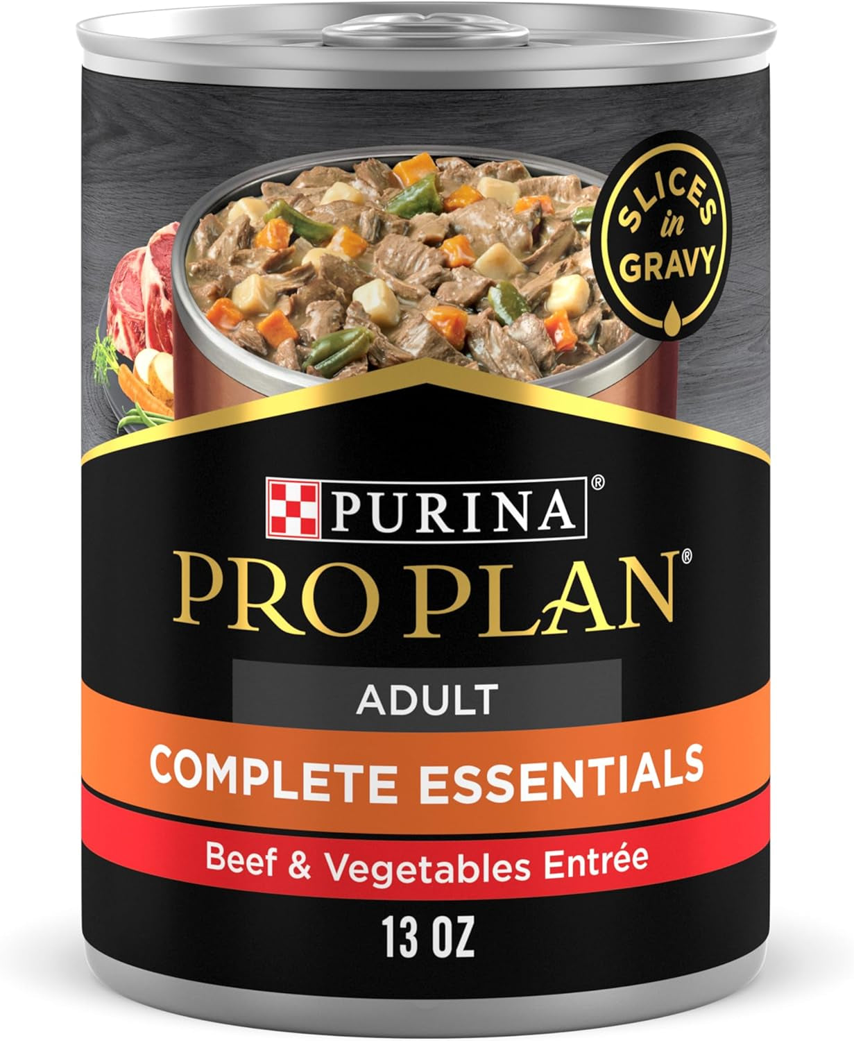 High Protein Dog Food Gravy, Slices in Gravy Beef and Vegetables Entree - (Pack of 12) 13 Oz. Cans