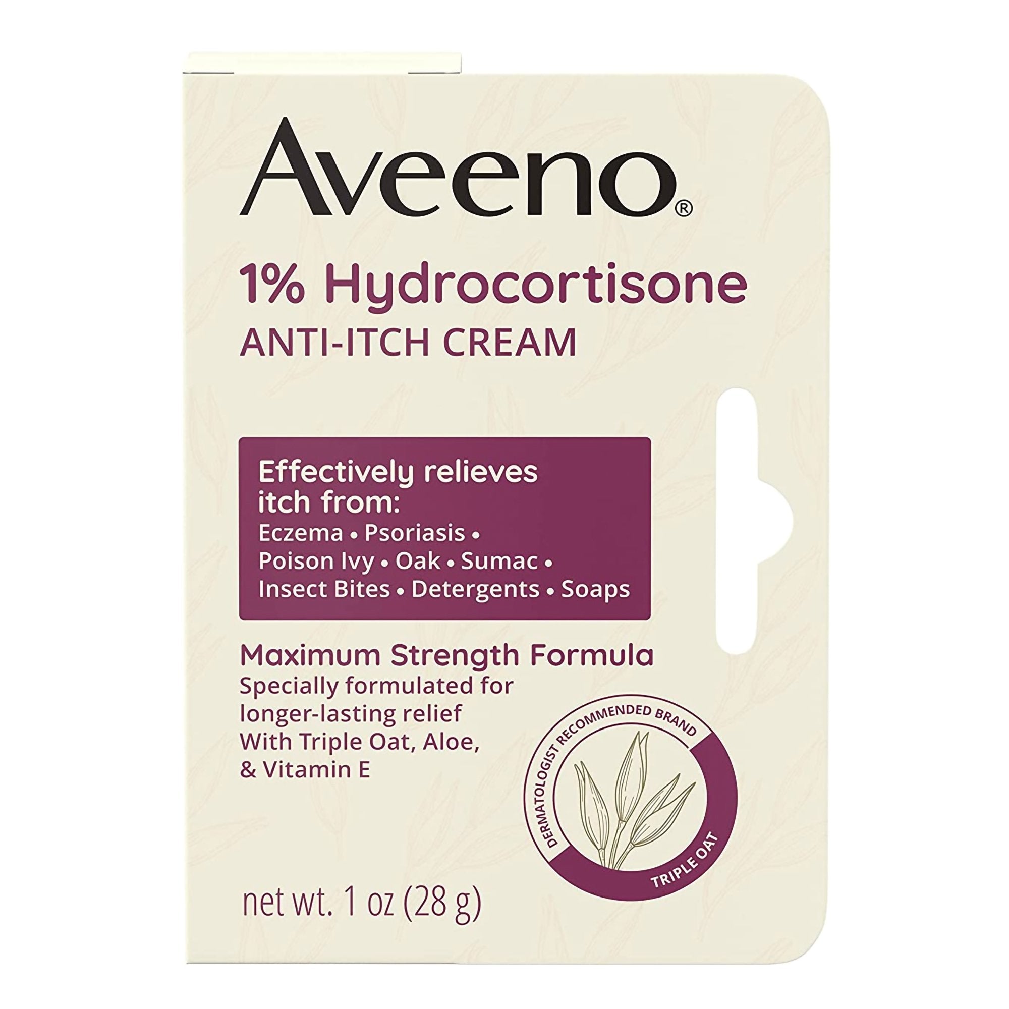 Itch Relief Aveeno Active Naturals 1% Strength Cream 1 oz. Tube