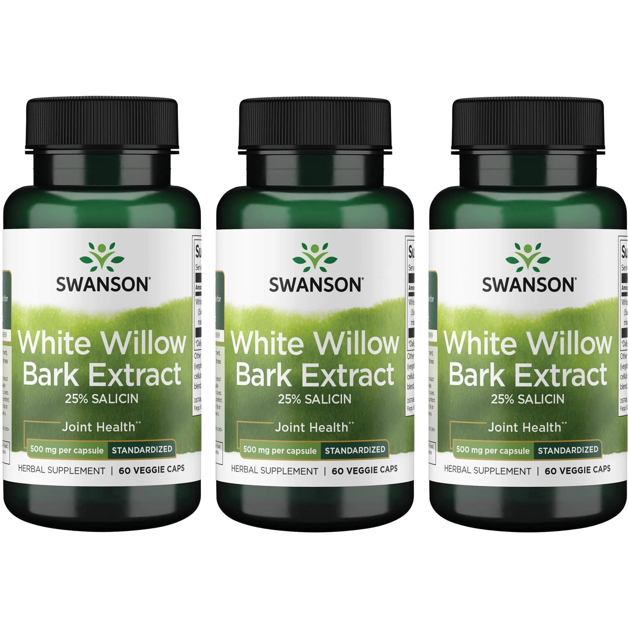 Swanson White Willow Bark Extract 25% Salicin - Standardized 3 Pack