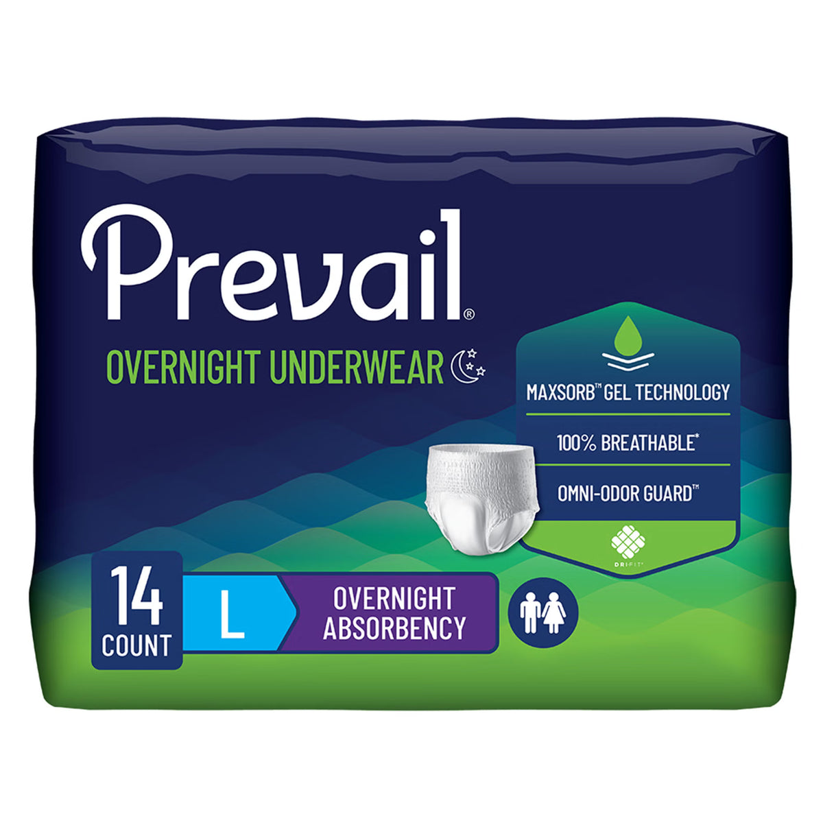 Prevail Overnight Absorbent Underwear – S/M & Large, Heavy Absorbency - Large · Case of 56