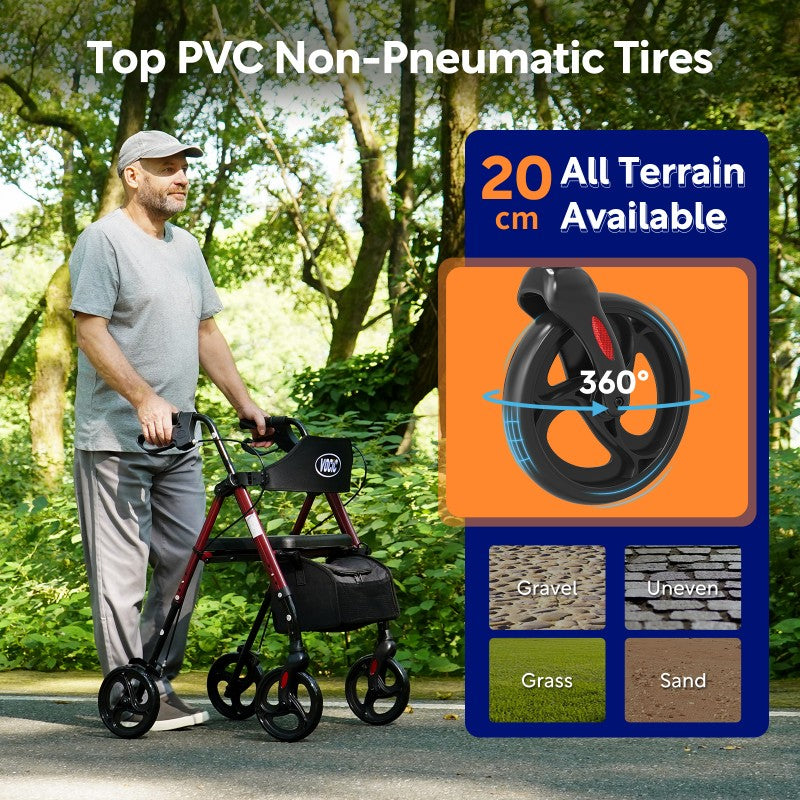 VOCIC Z21 Ultra-budget Rollator Walker- Foldable Mobility Aid with 8” Wheels and 300 lbs Capacity, Lightweight Rollator