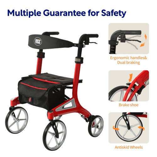 VOCIC Z71 High-end Style Rollator Walker– Stylish Lightweight Mobility Aid with Adjustable Backrest & Handles