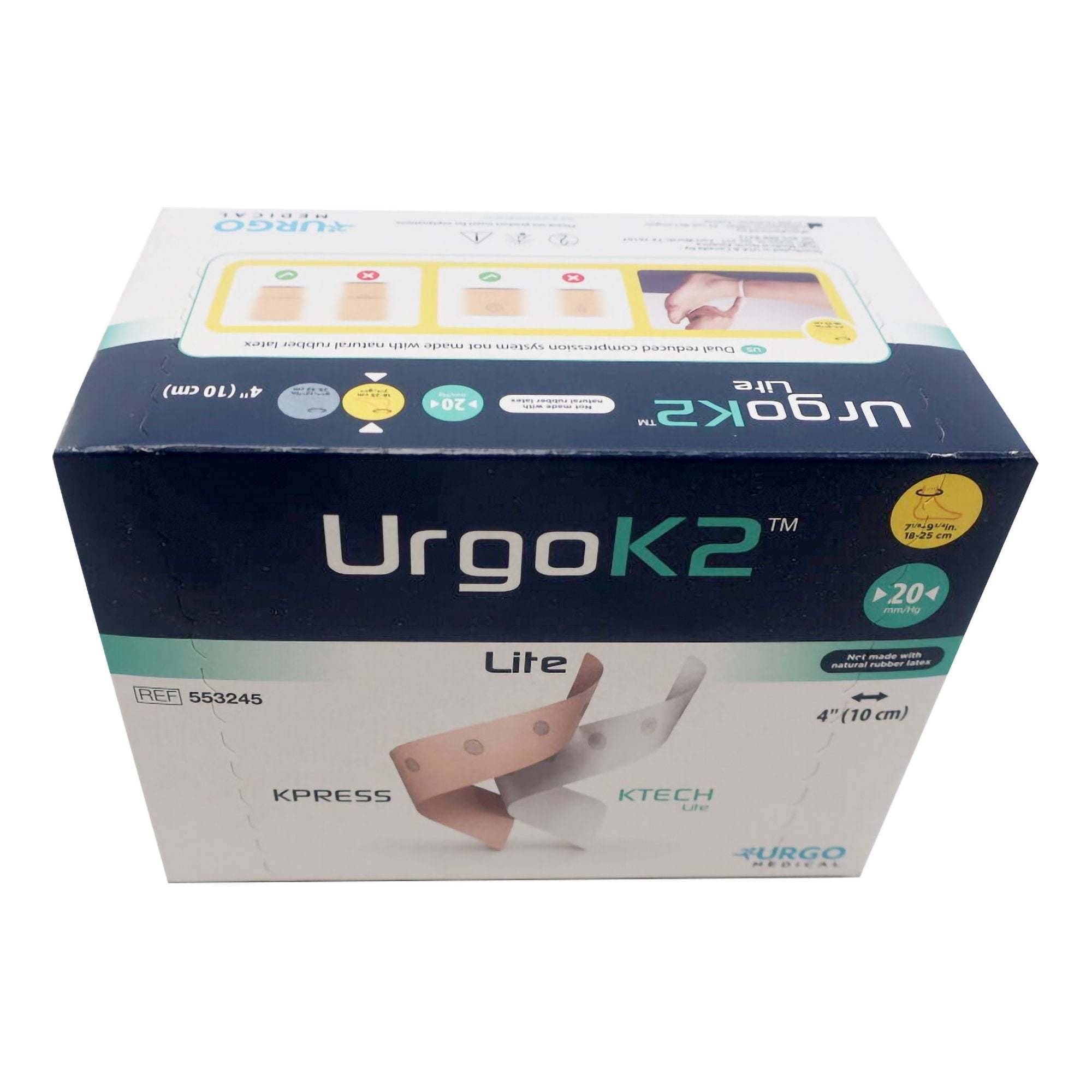 2 Layer Compression Bandage System URGOK2 Lite 4 X 7 1/8 to 9 3/4 Inch Self Adherent Closure Tan / White / Pink NonSterile Regular 20 mmHg