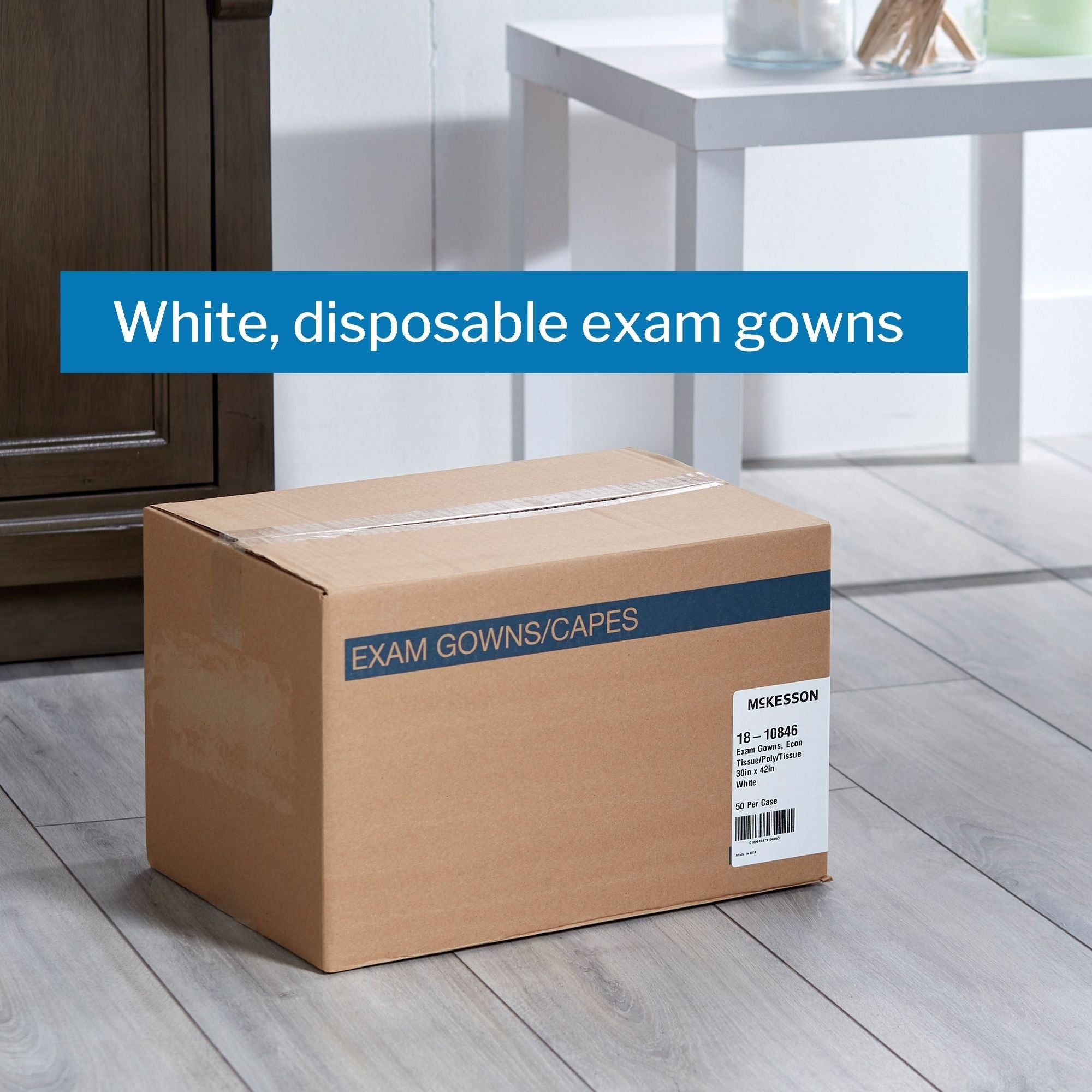 Patient Exam Gown McKesson One Size Fits Most White Disposable, Packaging Type- Each