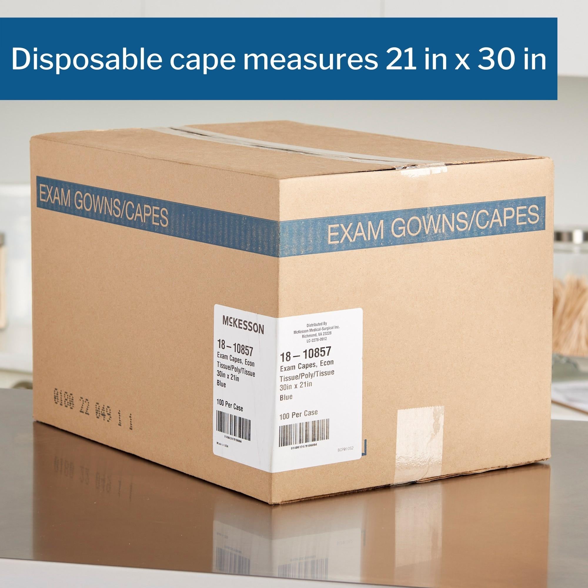 Exam Cape McKesson Blue Front / Back Opening Without Closure Unisex, Packaging Type- Case