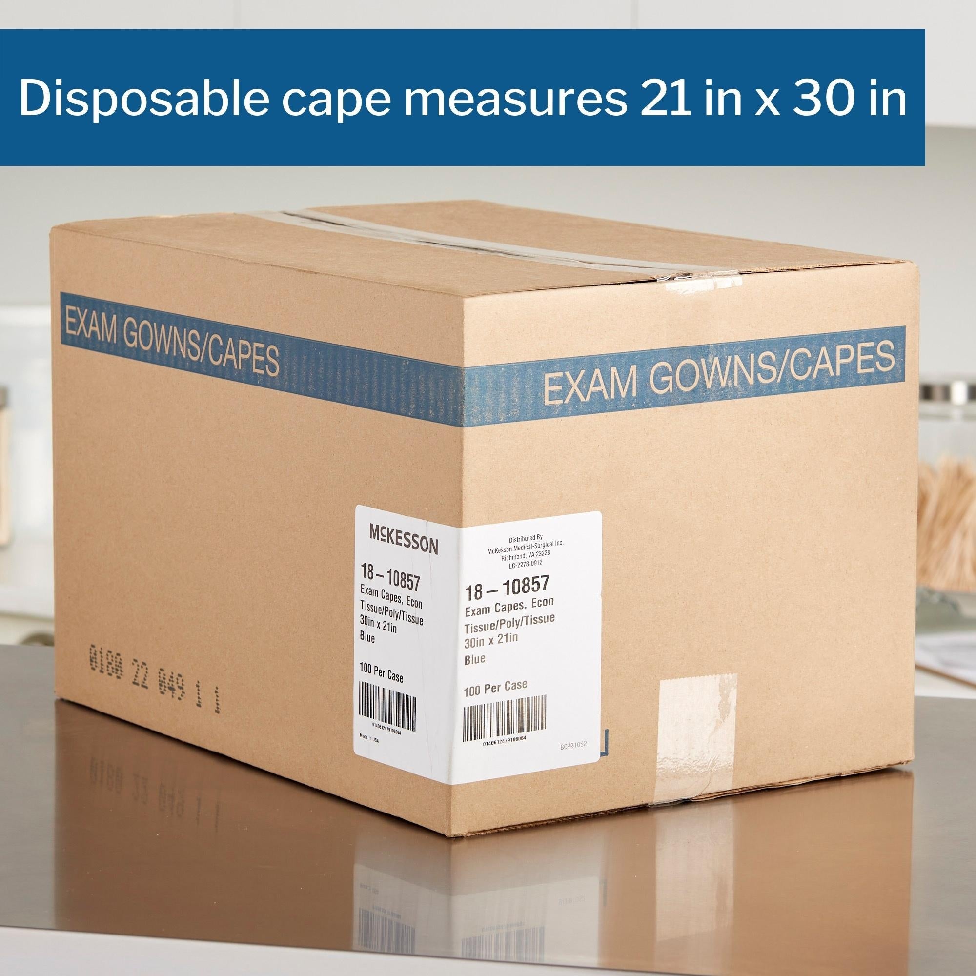 Exam Cape McKesson Blue Front / Back Opening Without Closure Unisex, Packaging Type- Case