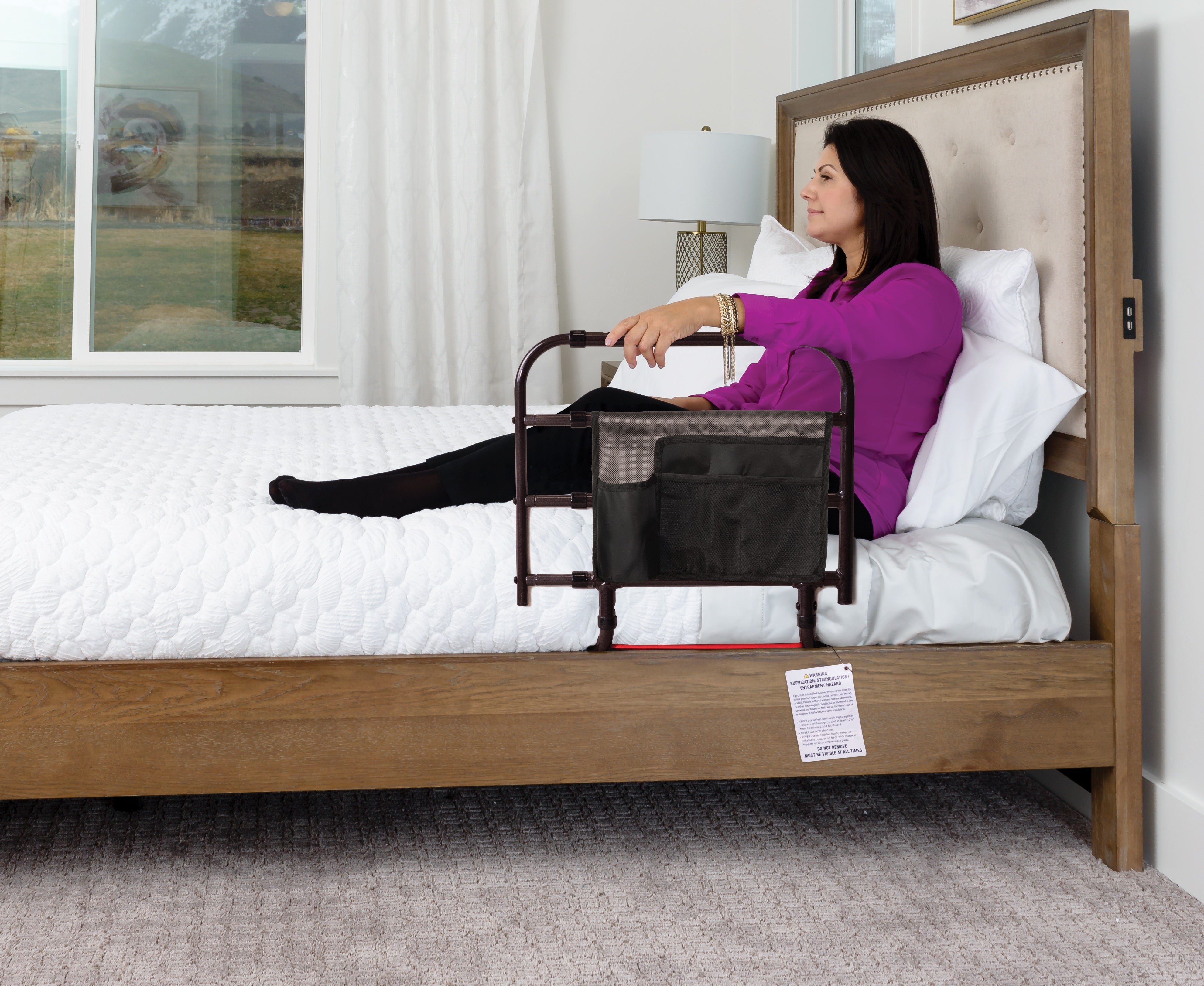 Wonder EZ Adjust Bed Rail, Brown - 18x20-30x20 (LWH) | Adjustable Safety Bed Rail for Enhanced Stability & Security | Ideal for Seniors & Kids