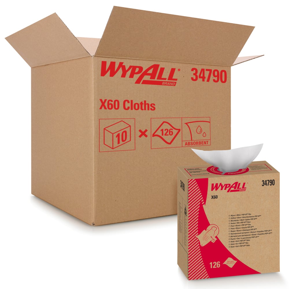 Toallita húmeda WypAll General Clean X60 blanca no estéril Hydroknit 9.1 x 165.8 pulgadas, reutilización limitada 
