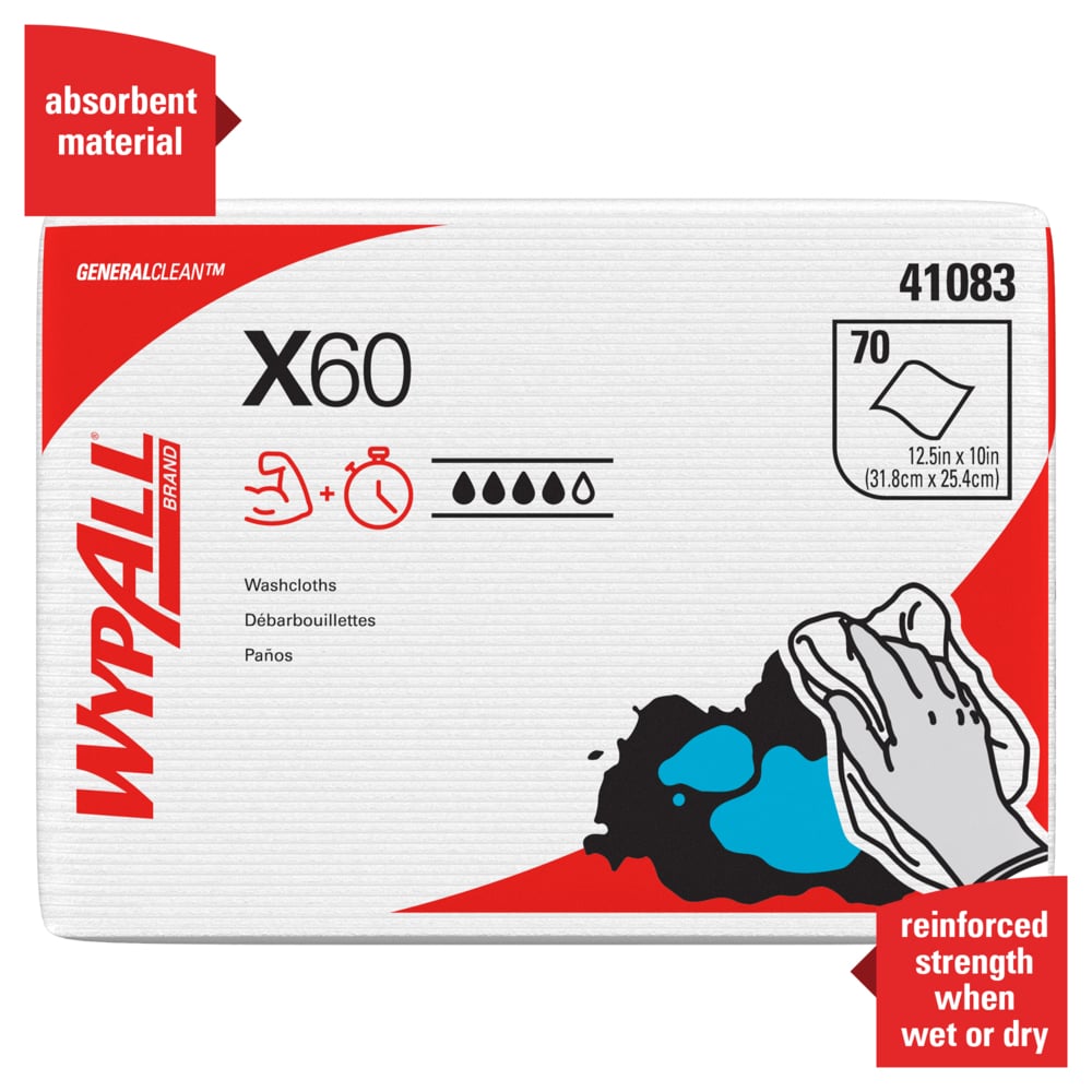 Task Wipe WypAll X60 Light Duty White NonSterile Hydroknit 10 X 12-1/2 Inch Disposable, Packaging Type- Case