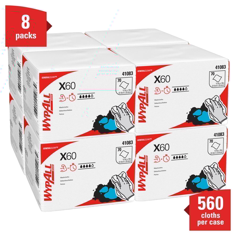 Task Wipe WypAll X60 Light Duty White NonSterile Hydroknit 10 X 12-1/2 Inch Disposable, Packaging Type- Case