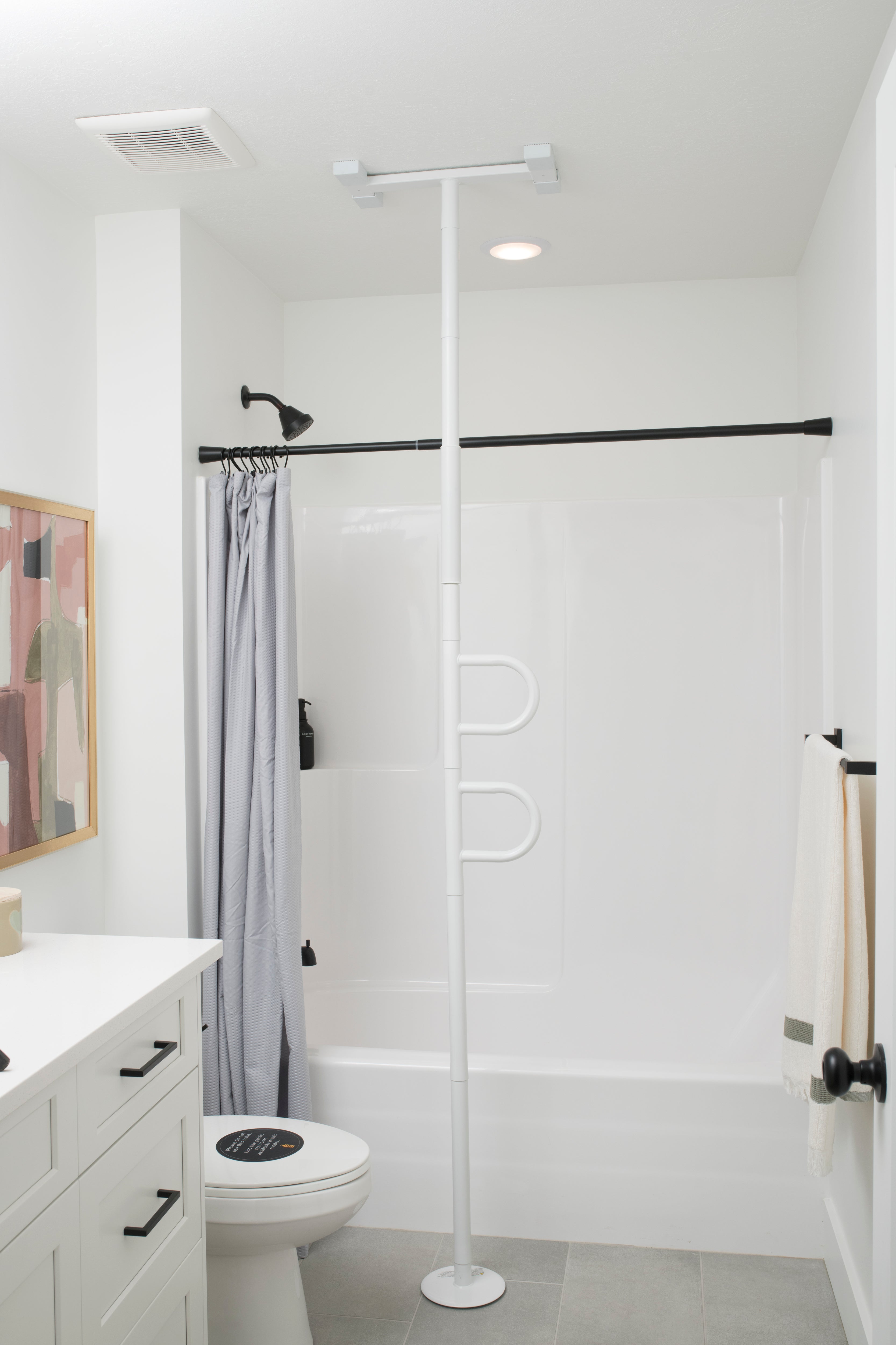 Secure and Stylish Double Handle Floor to Ceiling Grab Bar for Safety | Ideal for Bathrooms and Stairways | Enhance Stability with Easy Installation
