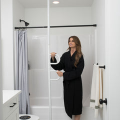 Secure and Stylish Double Handle Floor to Ceiling Grab Bar for Safety | Ideal for Bathrooms and Stairways | Enhance Stability with Easy Installation