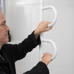 Secure and Stylish Double Handle Floor to Ceiling Grab Bar for Safety | Ideal for Bathrooms and Stairways | Enhance Stability with Easy Installation