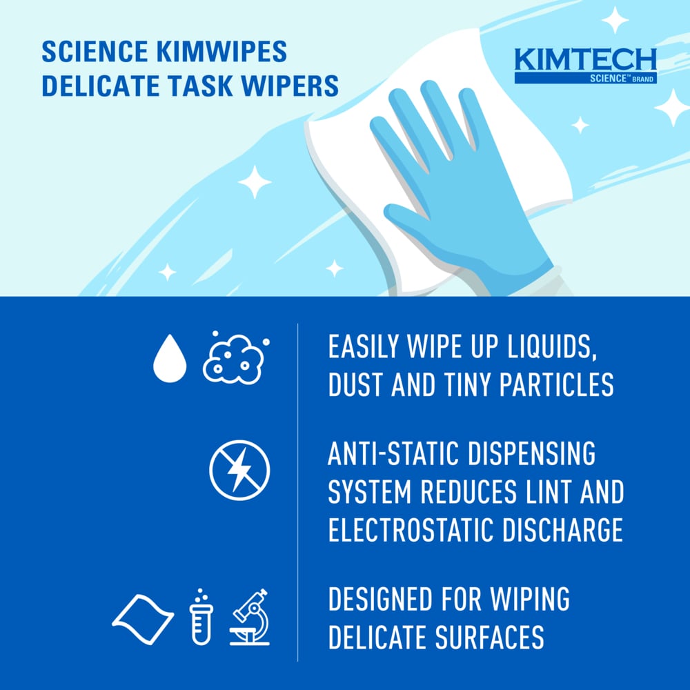 Delicate Task Wipe Kimtech Science Kimwipes Light Duty White NonSterile 2 Ply Tissue 14-7/10 X 16-3/5 Inch Disposable