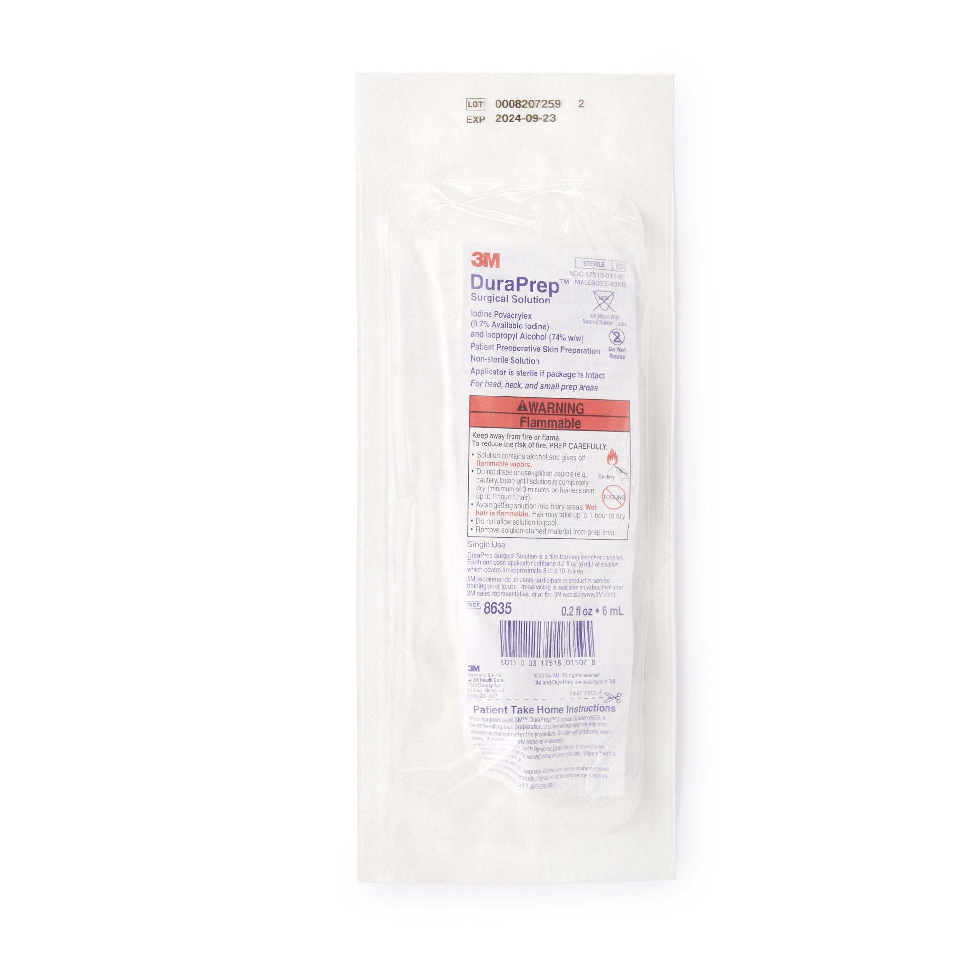 Skin Prep Solution 3M DuraPrep 6 mL Foam Applicator 0.7% / 74% Strength Iodine Povacrylex / Isopropyl Alcohol NonSterile,Packaging Type- Each