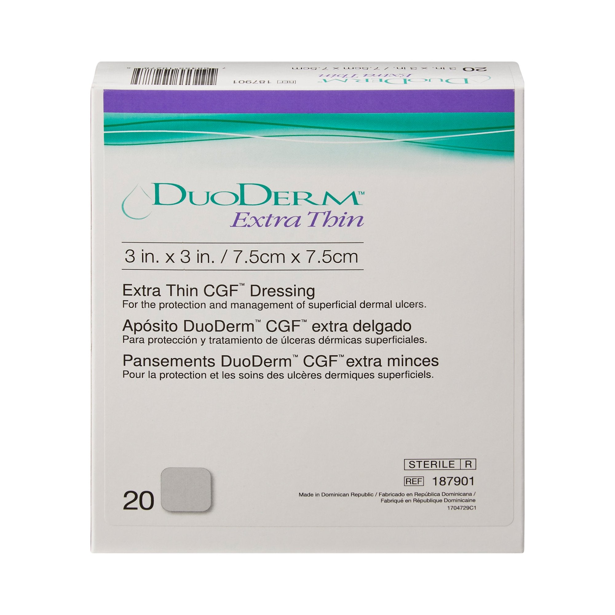 Thin Hydrocolloid Dressing DuoDERM Extra Thin 3 X 3 Inch Square,  Packaging Type- Box
