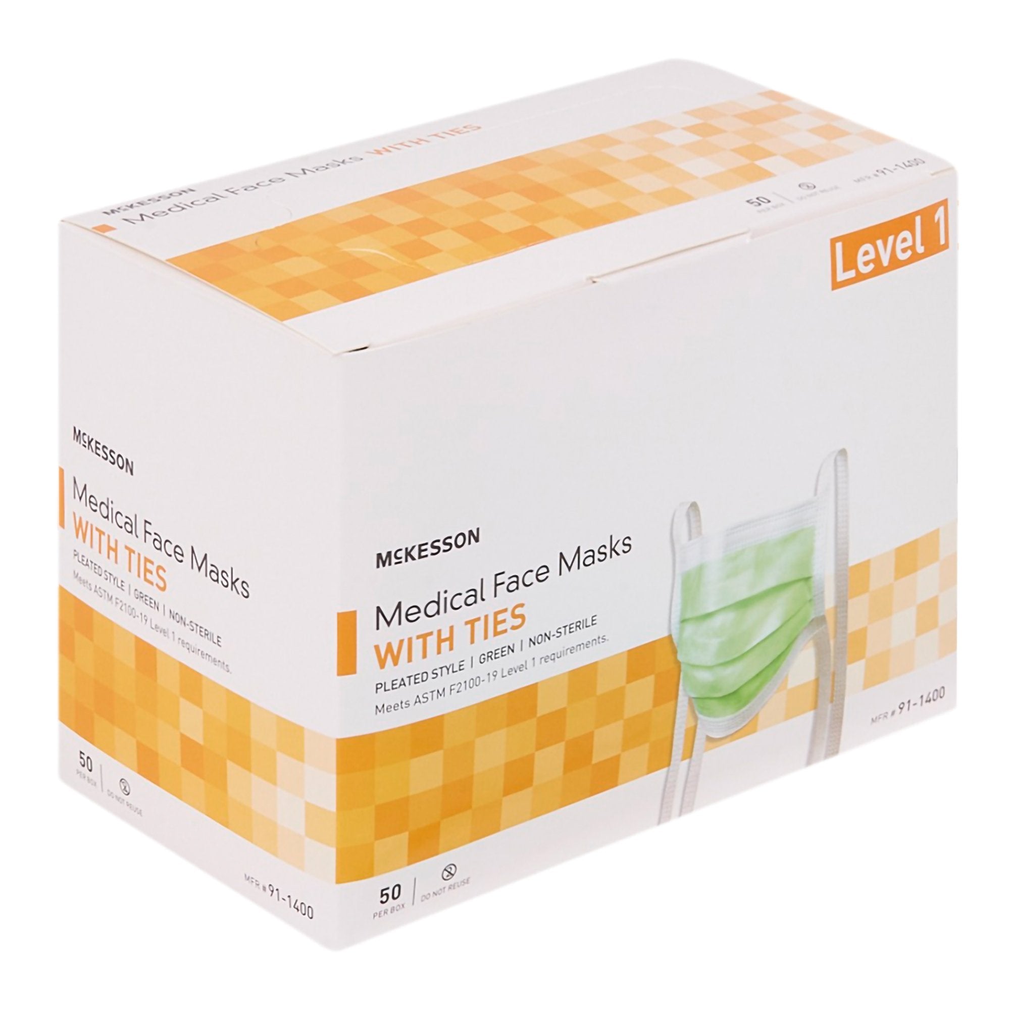 Surgical Mask McKesson Anti-fog ASTM Level 1 Tie Closure One Size Fits Most,Packaging Type- Box