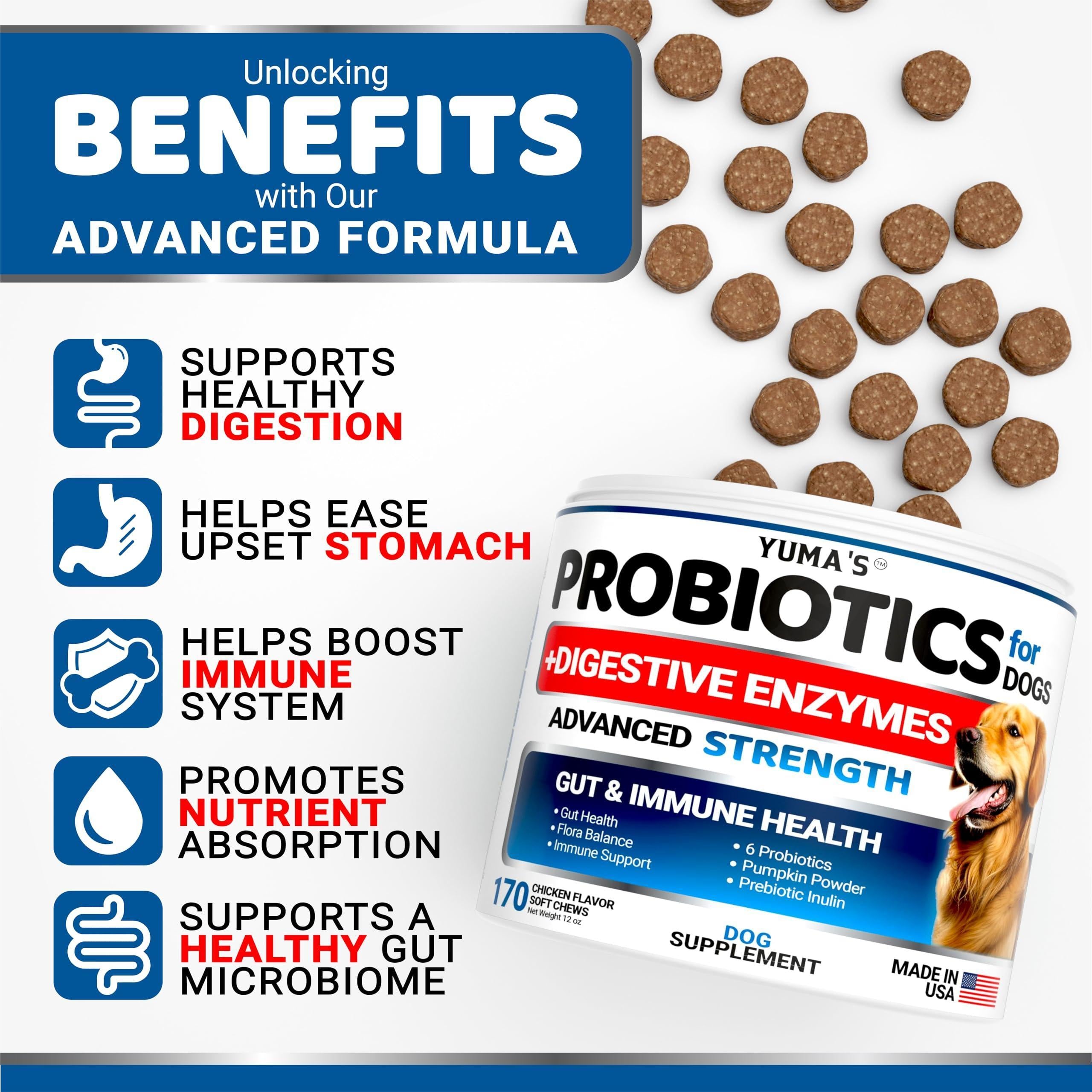 Probiotics for Dogs and Digestive Enzymes   170 Dog Probiotics Chews   Pet Fiber Supplement   Anti Diarrhea Upset Stomach & Gas Relief Constipation Canine Prebiotic   Gut Health Treats   USA Made