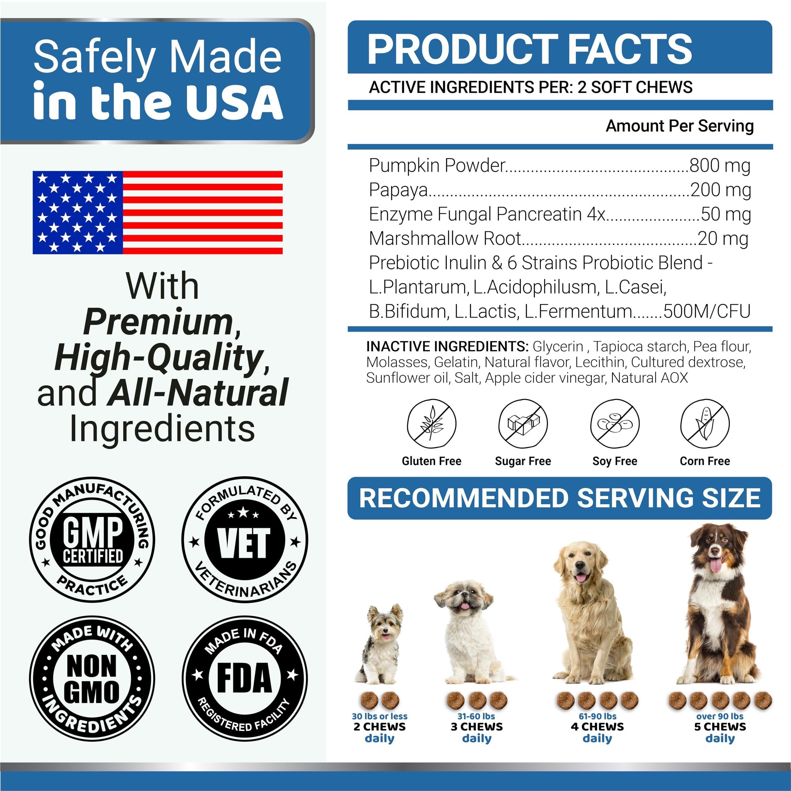 Probiotics for Dogs and Digestive Enzymes   170 Dog Probiotics Chews   Pet Fiber Supplement   Anti Diarrhea Upset Stomach & Gas Relief Constipation Canine Prebiotic   Gut Health Treats   USA Made