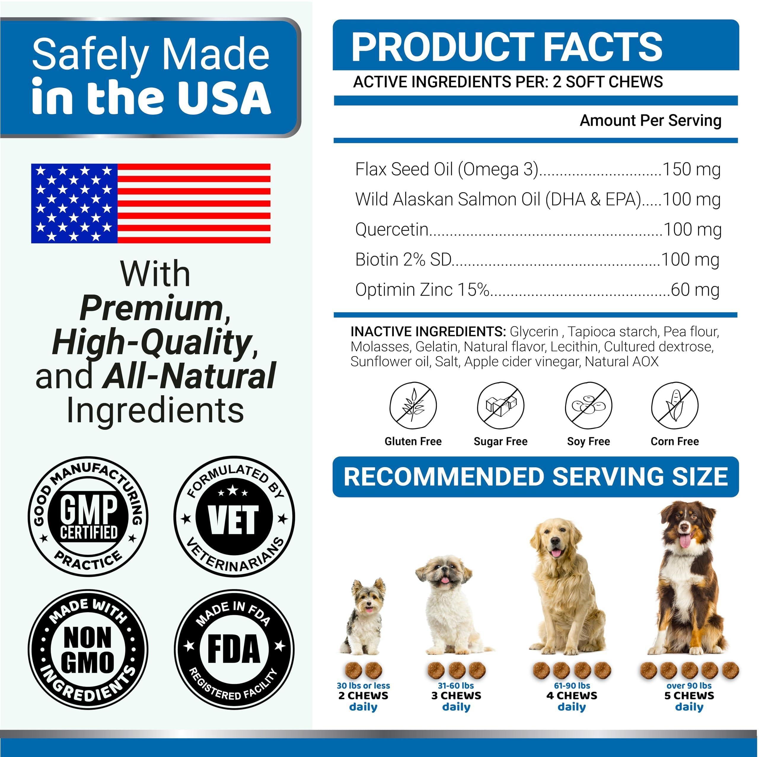 Omega 3 Fish Oil for Dogs   170 Chews   Skin and Coat Supplement   Omega 3 for Dogs   Dry & Itchy Skin Relief Treatment   Allergy Support   Dog Anti Shedding Treats   Shiny Coats   EPA & DHA   Salmon