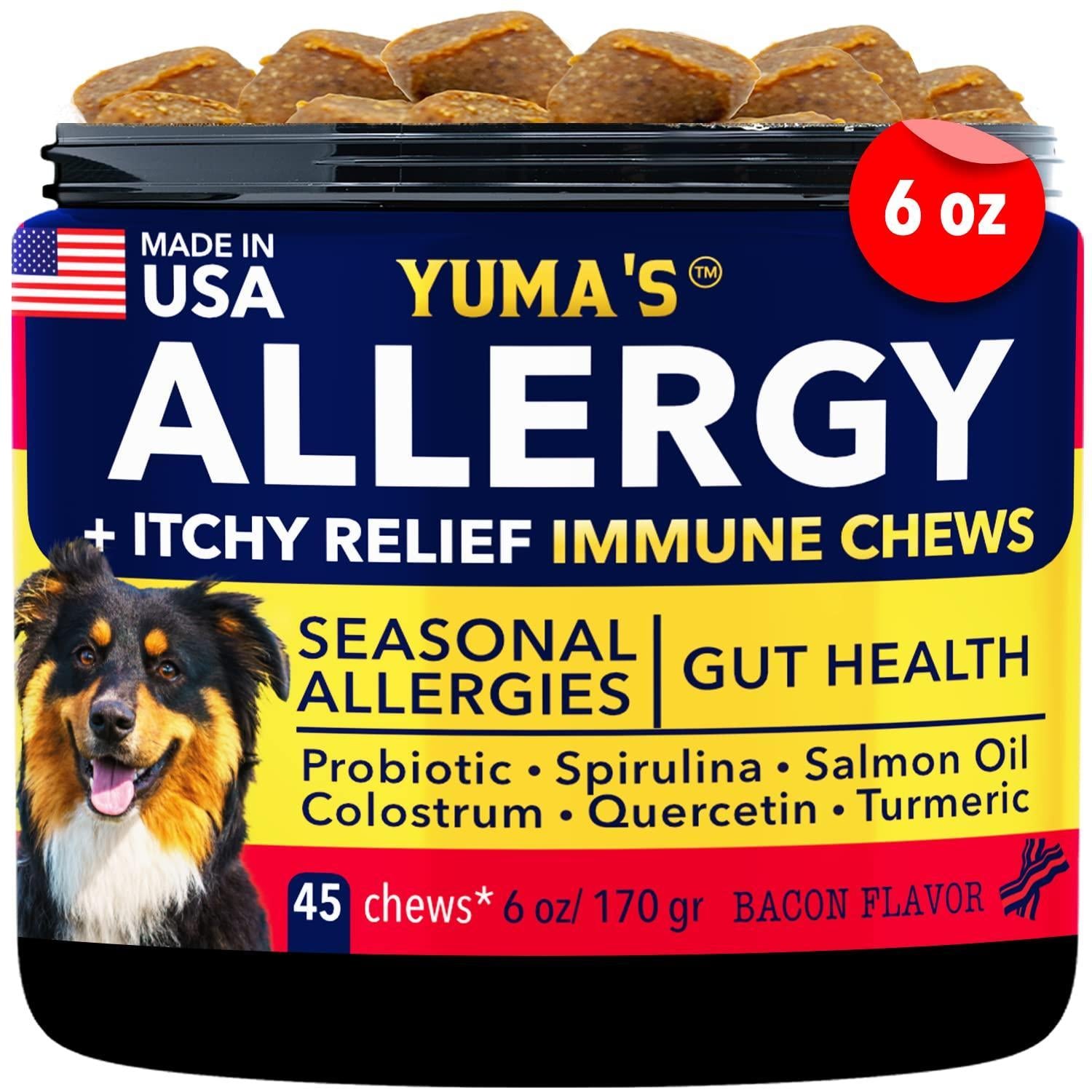 YUMA'S Dog Allergy Chews   Itch Relief for Dogs   Dog Allergy Relief   Anti Itch for Dogs   Dog Itchy Skin   Dog Allergy Support   Hot Spots   Immune Health Supplement   Made in USA