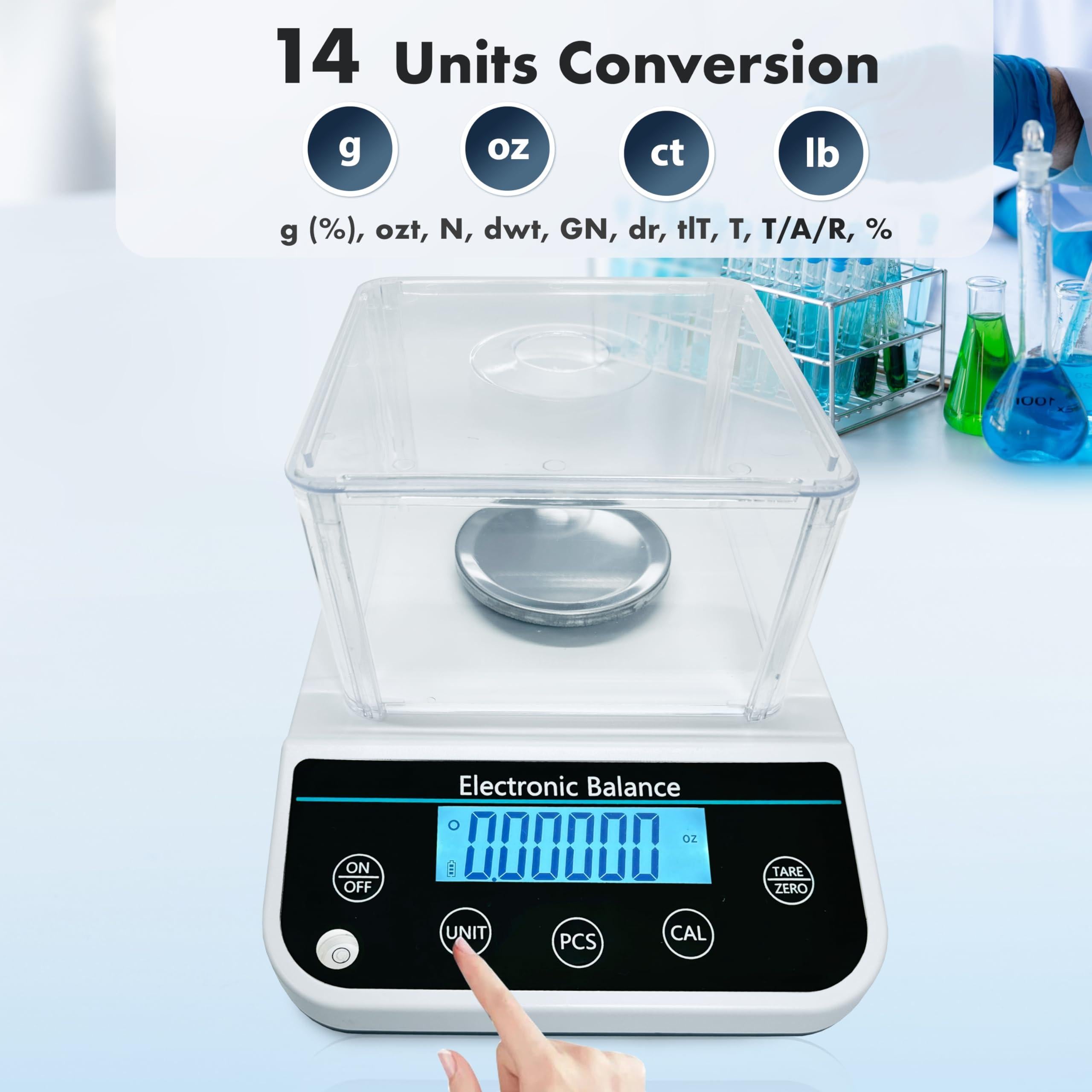 Lab Analytical Balance 600g x 0.001g High Precision Digital Scale .001 Gram Accuracy Scientific Laboratory Milligram Scale with Adapter and 500g Calibration Weight