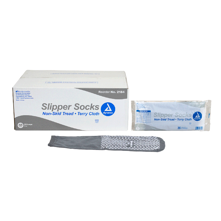 Slipper Socks Dynarex Unisex Adult 2X-Large Single Tread Single Patient Use Gray,Packaging Type- Each