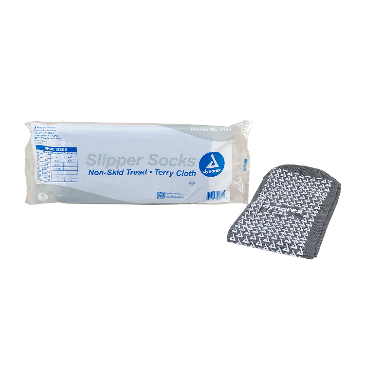 Slipper Socks Dynarex Unisex Adult 2X-Large Single Tread Single Patient Use Gray,Packaging Type- Each