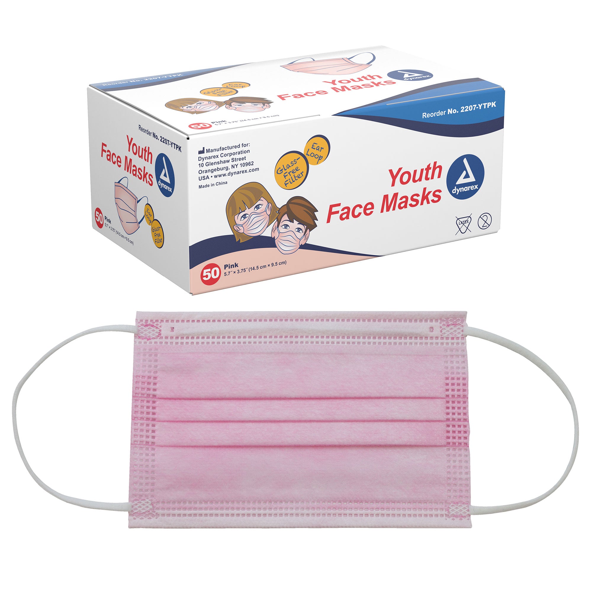 Dynarex Youth Face Masks, Kids Disposable Face Mask with Glass Free Filter & Nose Wire, Pack of 12 Box per Case