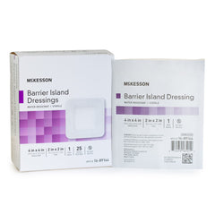 Barrier Island Composite Dressing McKesson 4 X 4 Inch Square Sterile Water Resistant Film Backing 4 X 4 Inch · Pack: BX