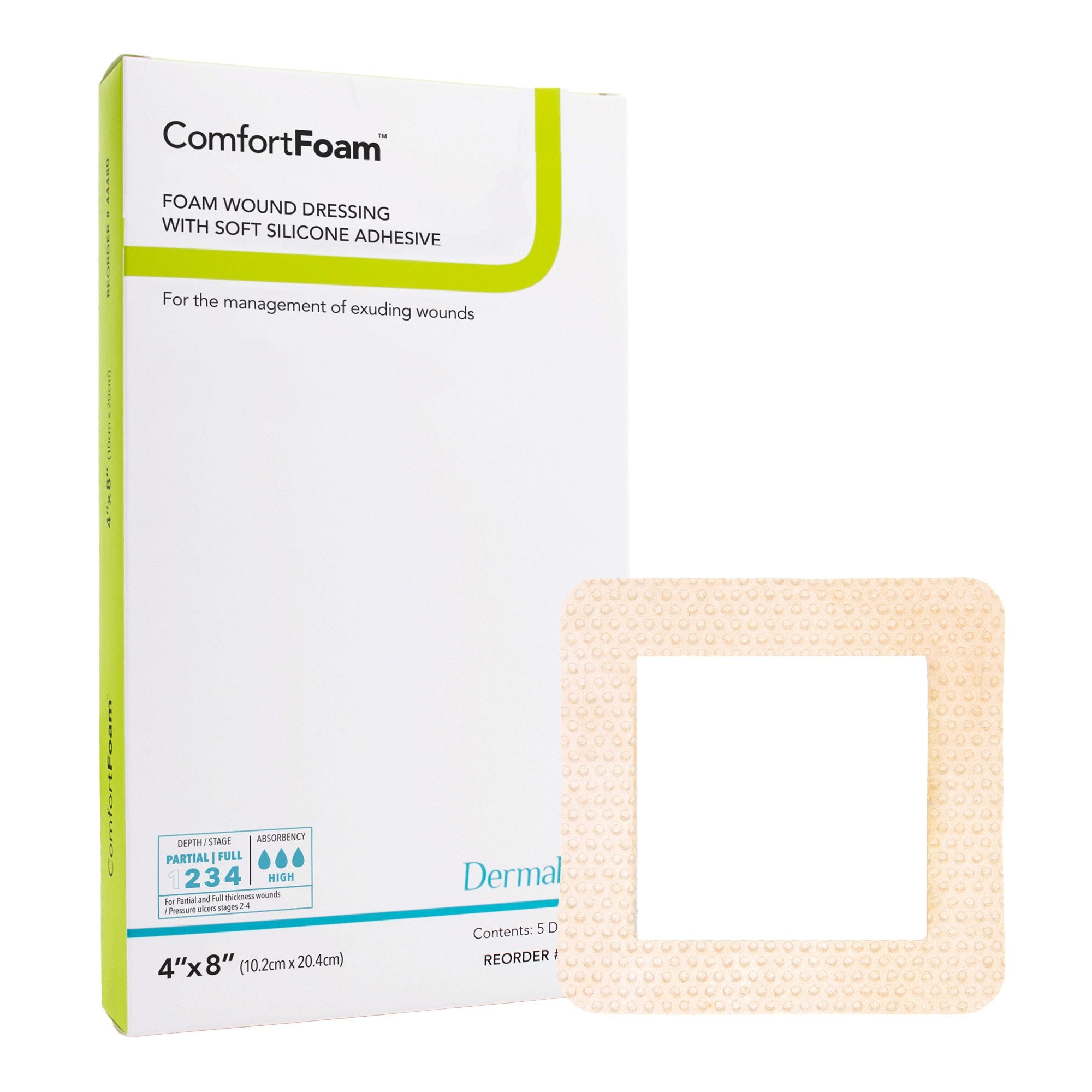 Foam Dressing ComfortFoam Border 4 X 8 Inch With Border Waterproof Backing Silicone Adhesive Rectangle Sterile