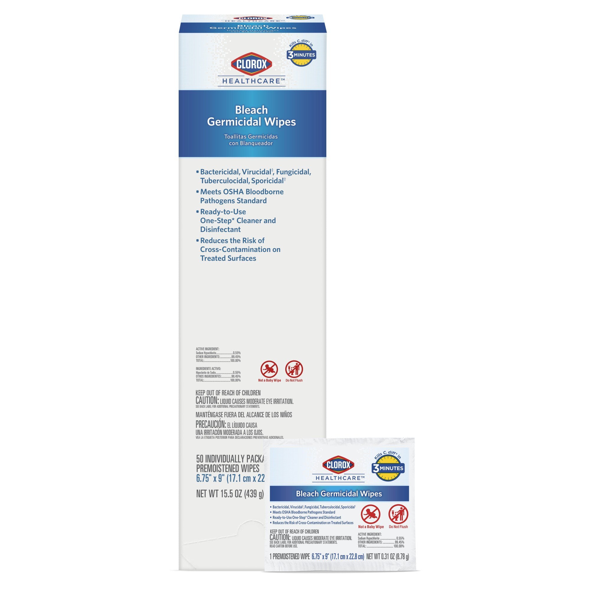 Clorox Healthcare Surface Disinfectant Premoistened Germicidal Manual Pull Wipe 50 Count Individual Packet Fruity Floral Bleach Scent NonSterile