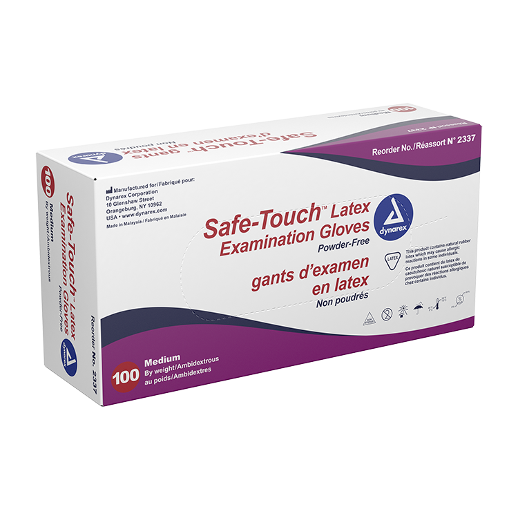 dynarex safe touch white latex exam gloves powder free