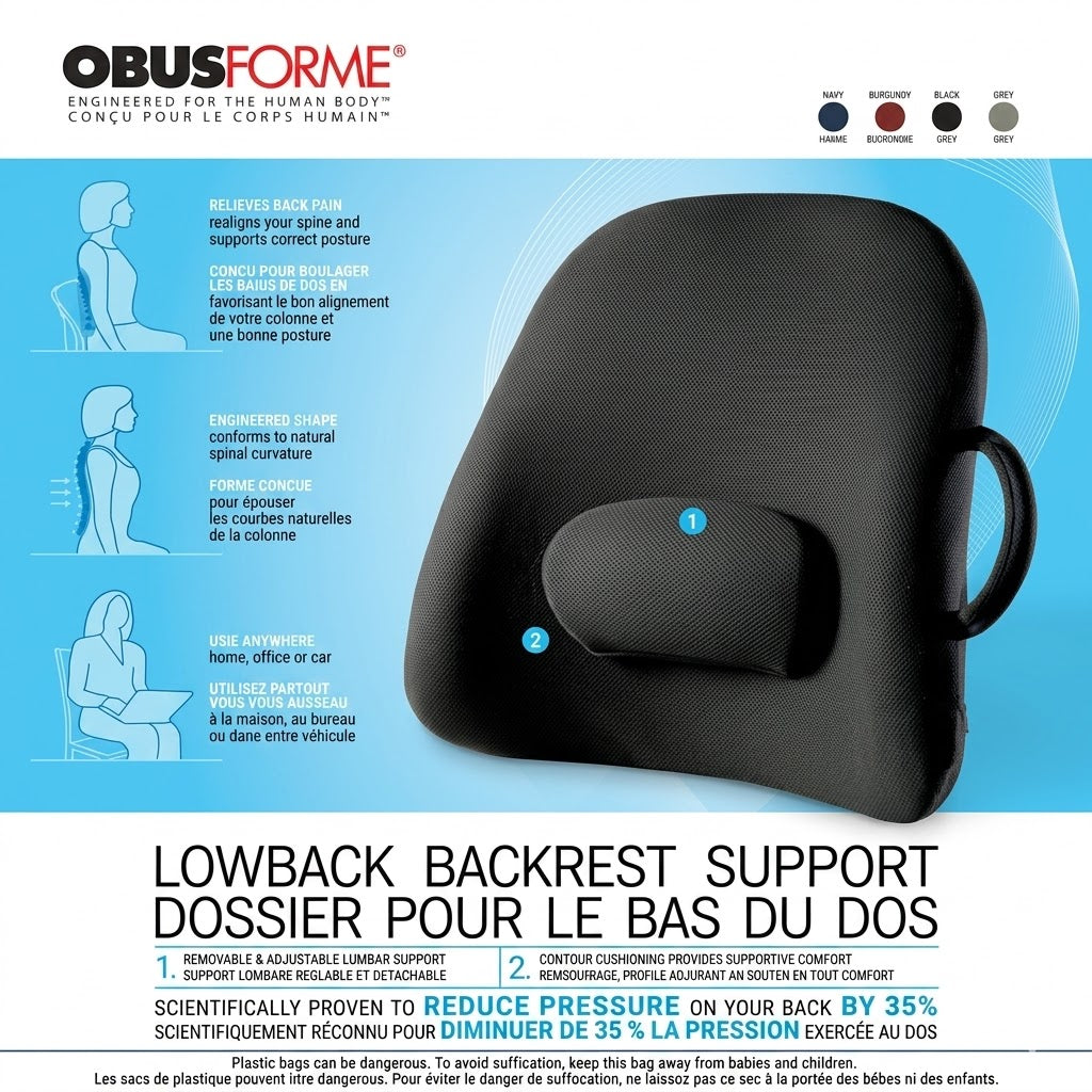 Lowback Backrest Support Obusforme Black (bagged)