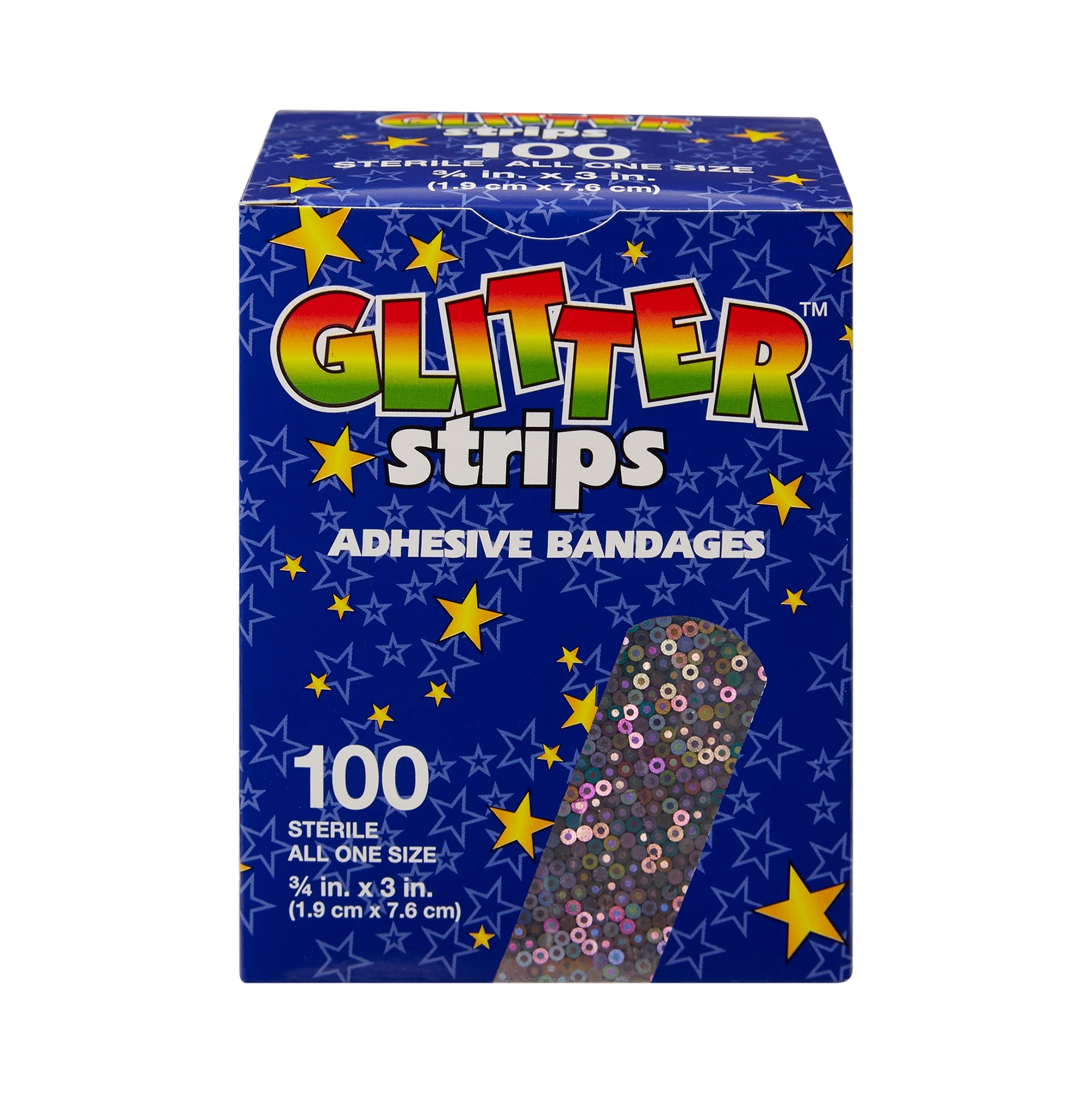 Adhesive Strip Glitter Stat Strip 3/4 X 3 Inch Plastic Rectangle Kid Design (Glitter Strips) Sterile, Packaging Type- Case