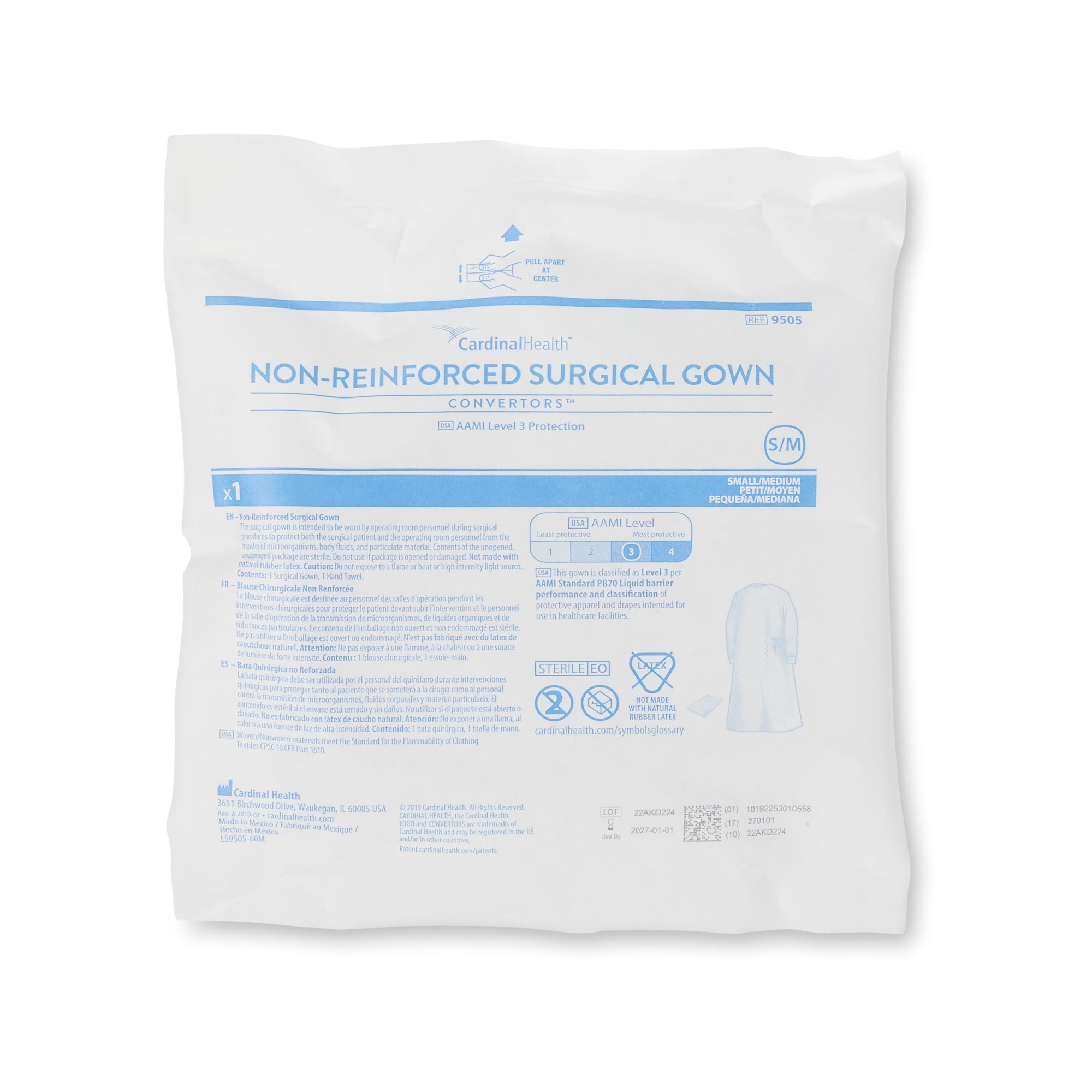 Non-Reinforced Surgical Gown with Towel Astound Small / Medium Blue Sterile AAMI Level 3 Disposable,Packaging Type- Each