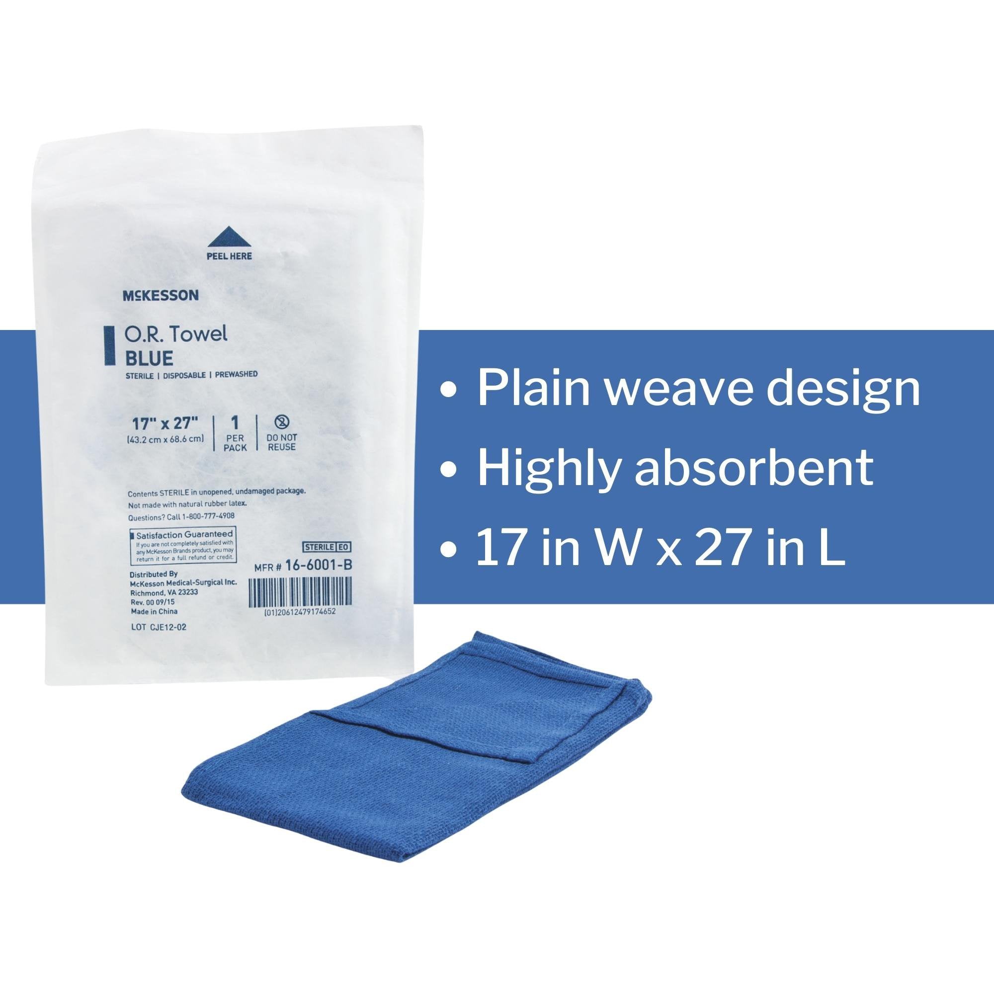 O.R. Towel McKesson 17 W X 27 L Inch Blue Sterile, Packaging Type- Case