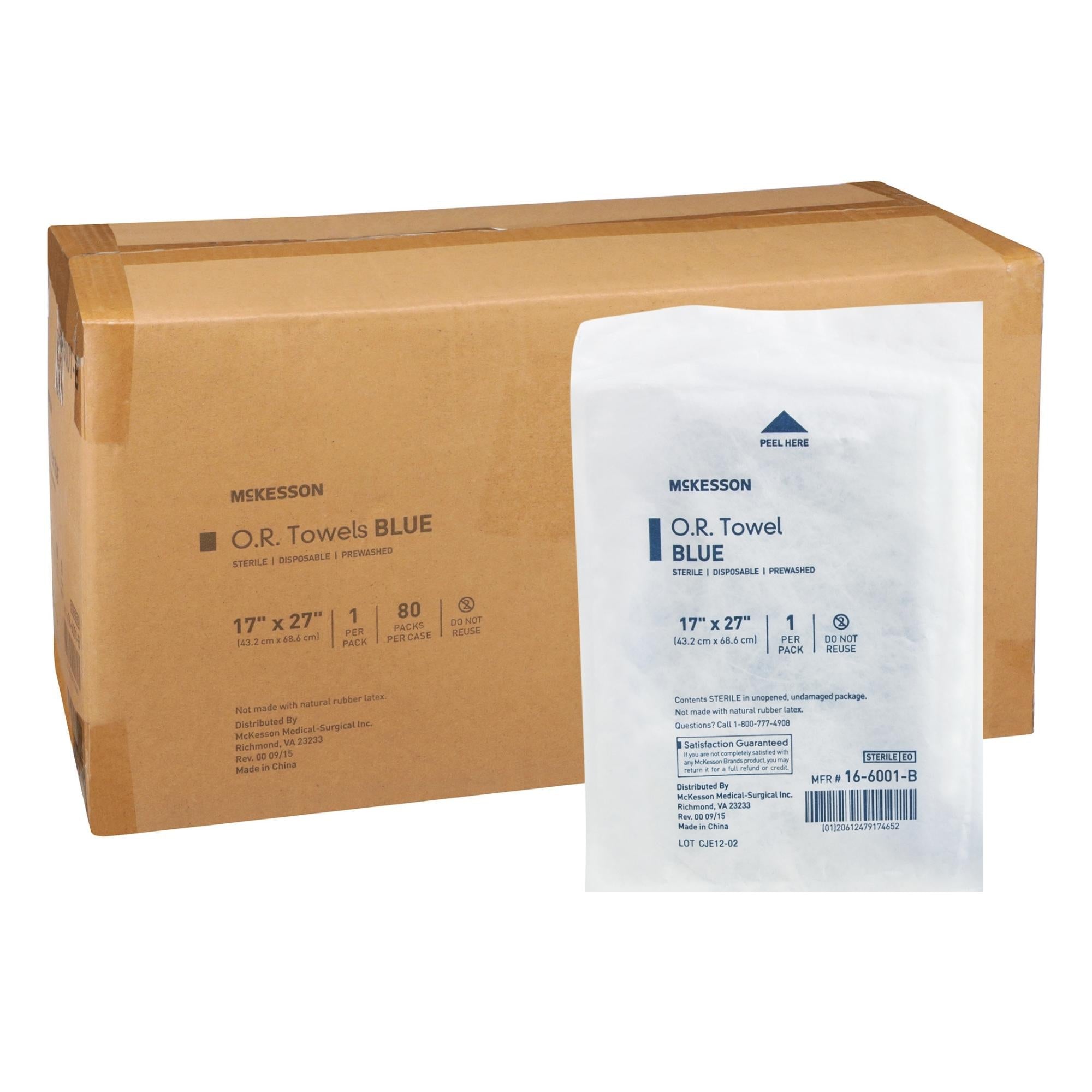 O.R. Towel McKesson 17 W X 27 L Inch Blue Sterile, Packaging Type- Case