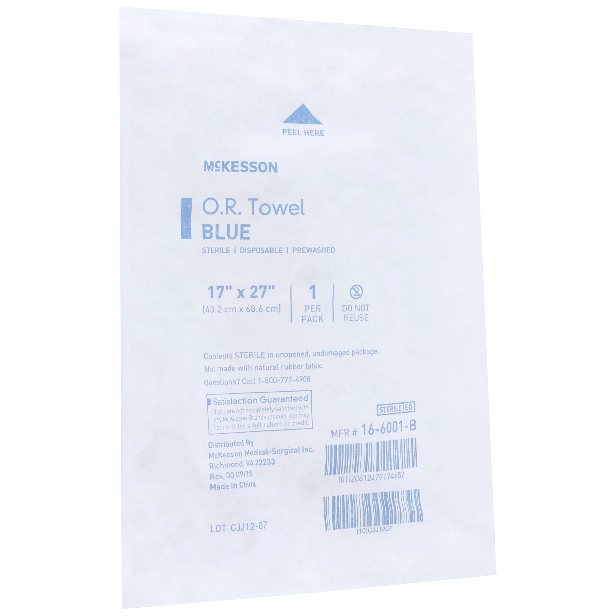 O.R. Towel McKesson 17 W X 27 L Inch Blue Sterile, Packaging Type- Case