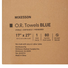 O.R. Towel McKesson 17 W X 27 L Inch Blue Sterile, Packaging Type- Case