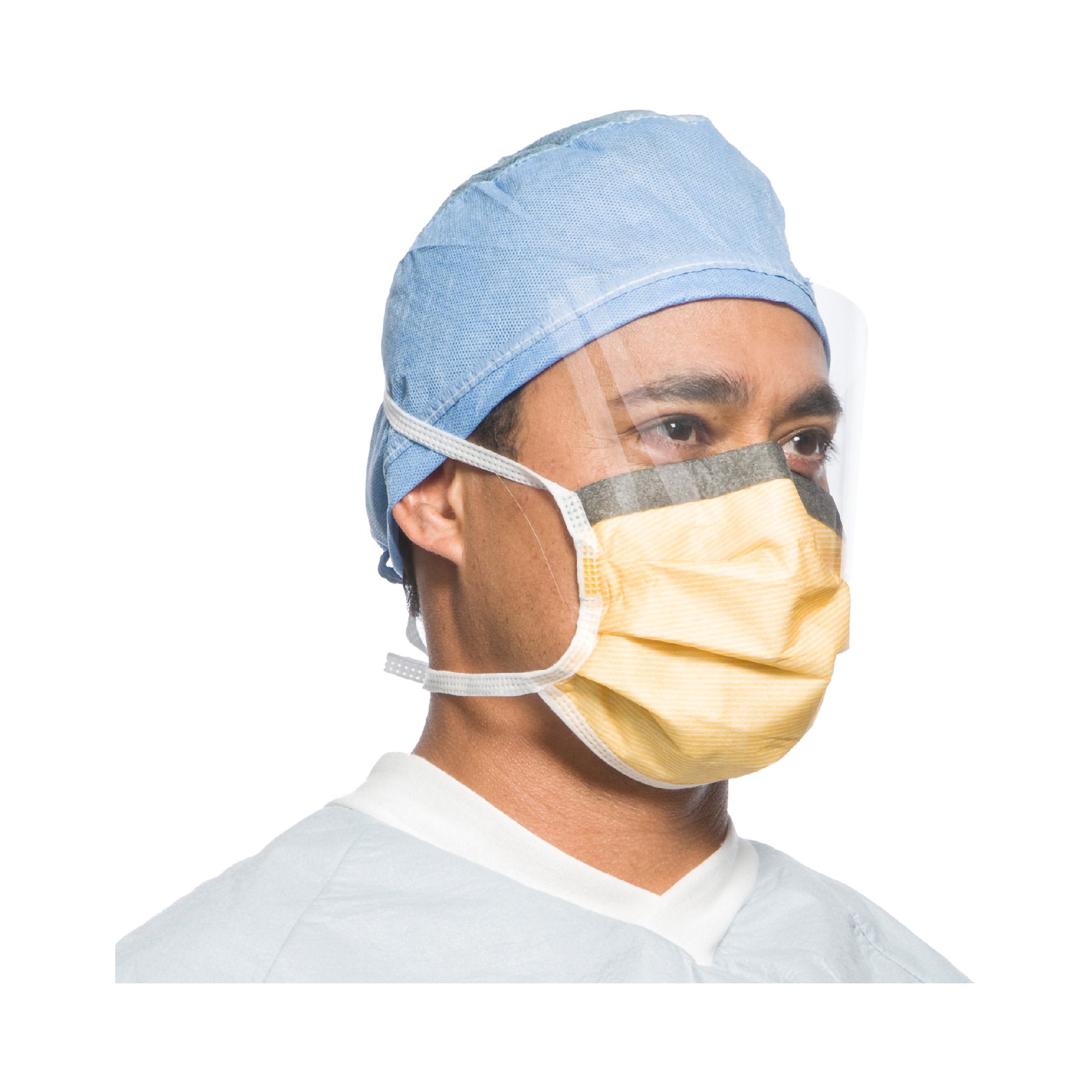 Surgical Mask with Eye Shield FluidShield Anti-fog Foam ASTM Level 3 Tie Closure One Size Fits Most, Packaging Type- Case