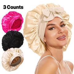 Summer Satin Bonnet, 3 Counts/Set Solid Color Silk Bonnet, Satin Silk Hair Care Caps for Women with Tie Band, Beauty & Personal Hair Care Heatless Styling Tools for Women, Hair Products, Hair Accessories