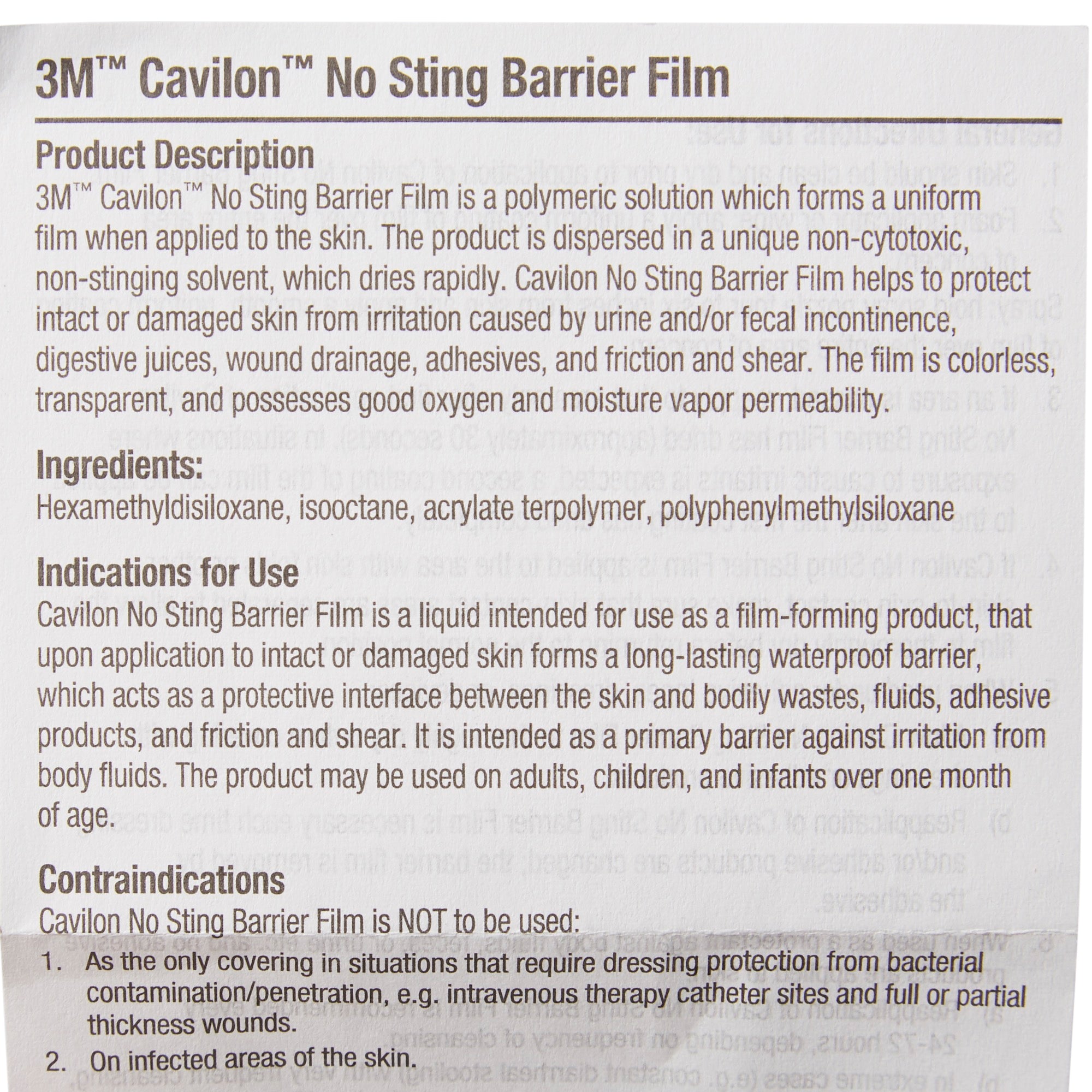 Skin Barrier Applicator 3M Cavilon No Sting 26 to 62% Strength Hexamethyldisiloxane / Isooctane / Acrylate Terpolymer / Polyphenylmethylsiloxane Individual Packet Sterile,Packaging Type- Each