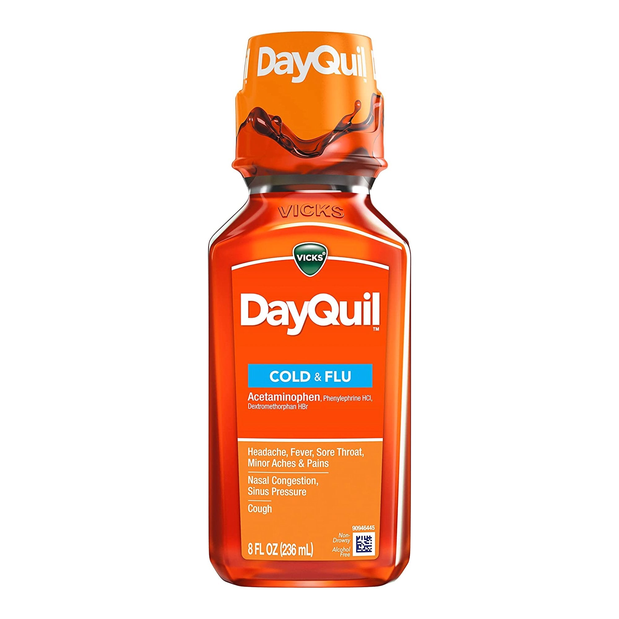 Cold and Cough Relief DayQuil Cold & Flu 325 mg - 10 mg - 5 mg / 15 mL Strength Liquid 8 oz.