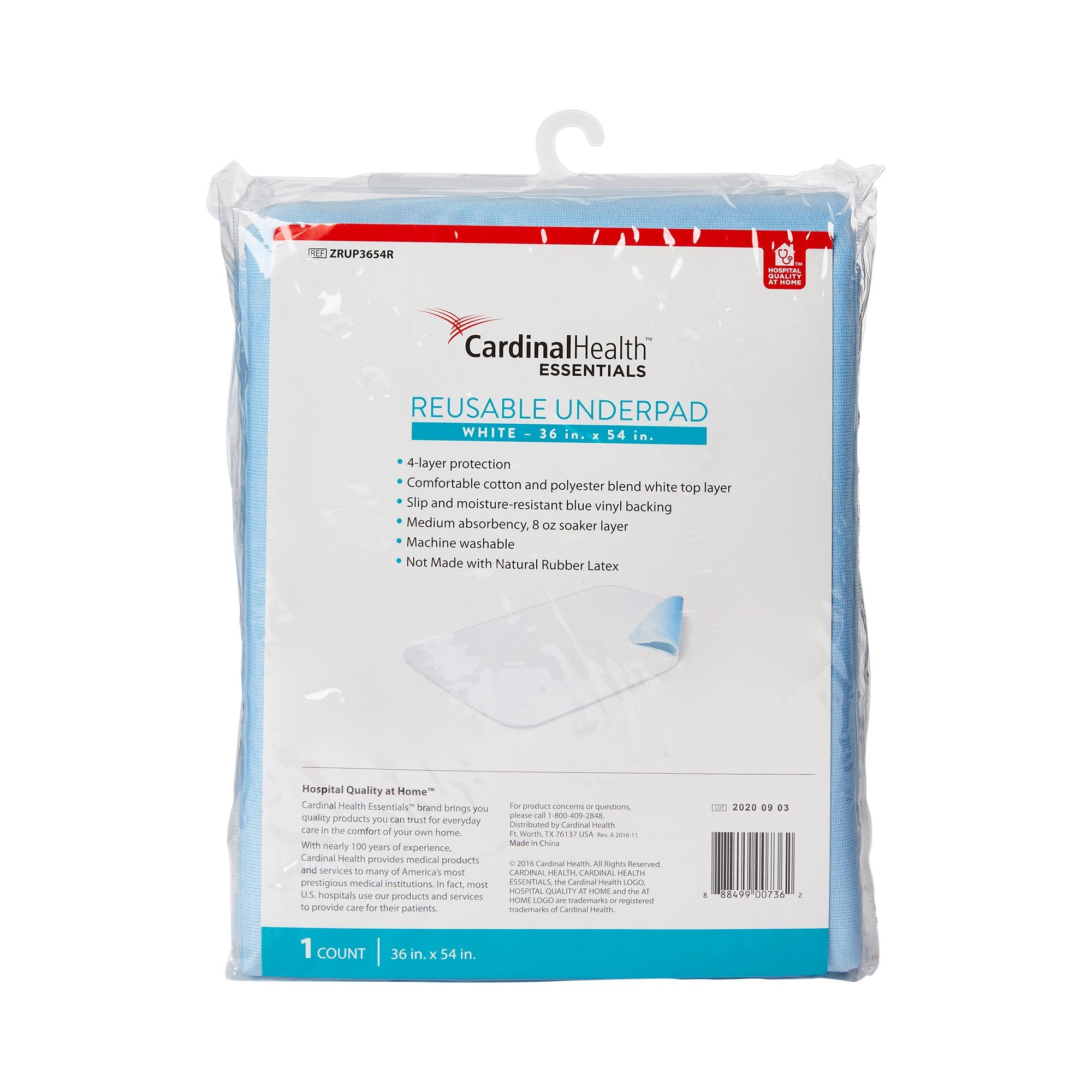 Reusable Underpad Cardinal Health Essentials 36 X 54 Inch Polyester / Rayon Moderate Absorbency