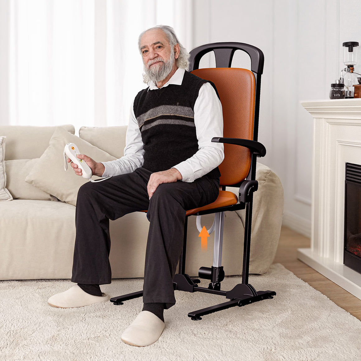 AX15 Sit-to-Stand Lift Chair for  Adults and Seniors-Heavy-Duty Mobility Aid with Leather Upholstery, Foldable Design, Wide 16.9'' Seat, Supports up to 440 lbs