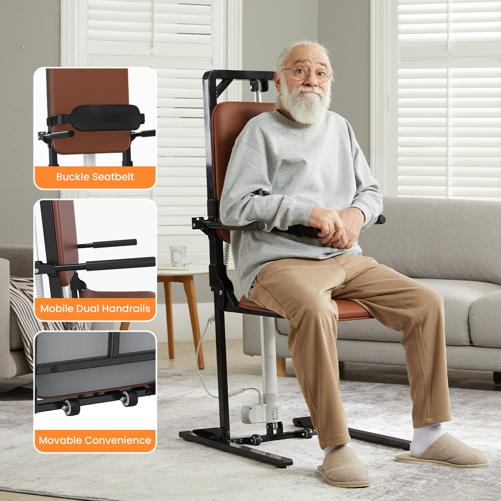 AX05 Sit-to-Stand Lift Chair-Heavy-Duty Mobility Aid for Adults & Seniors, PU Leather, Foldable & Portable, Supports 440 lbs