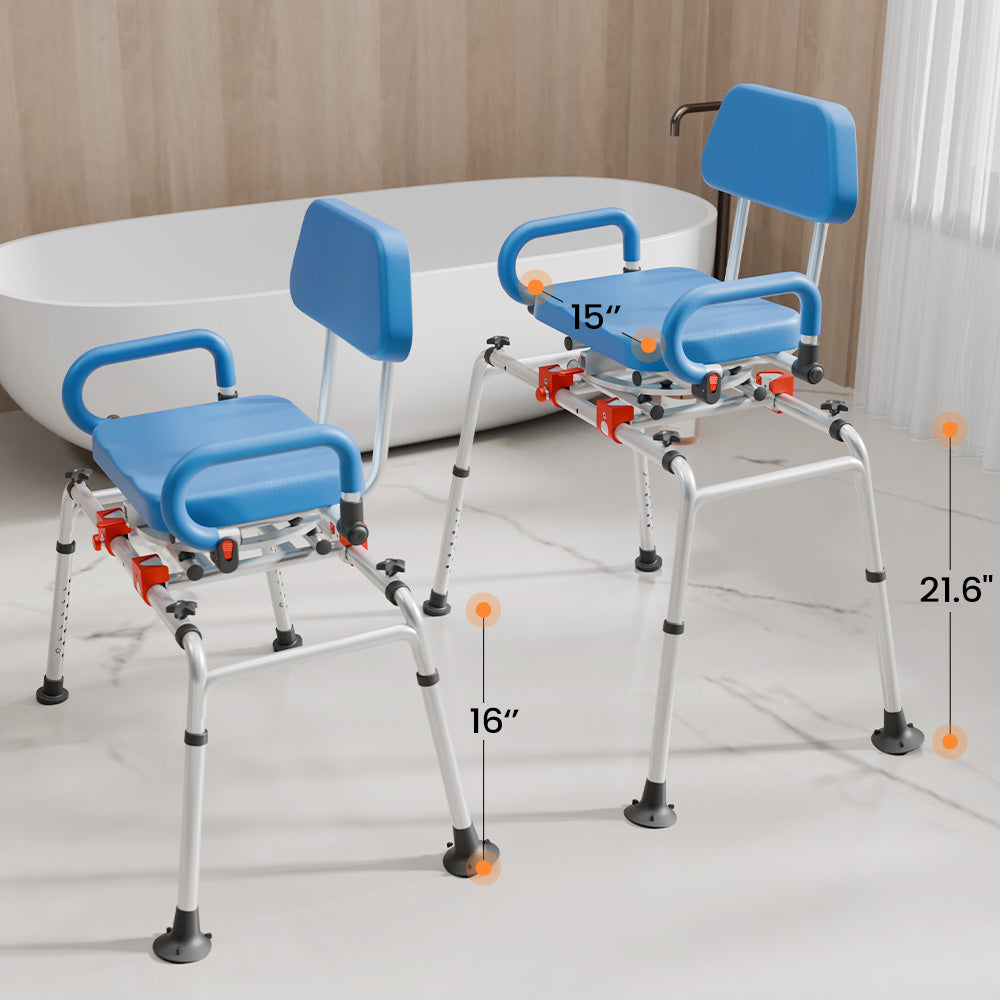 AX19 Swivel Tub Transfer Bench - Rotating Seat Bath Chair, Tool-Free Assembly, Height Adjustable for Safety & Comfort in the Shower or Bath
